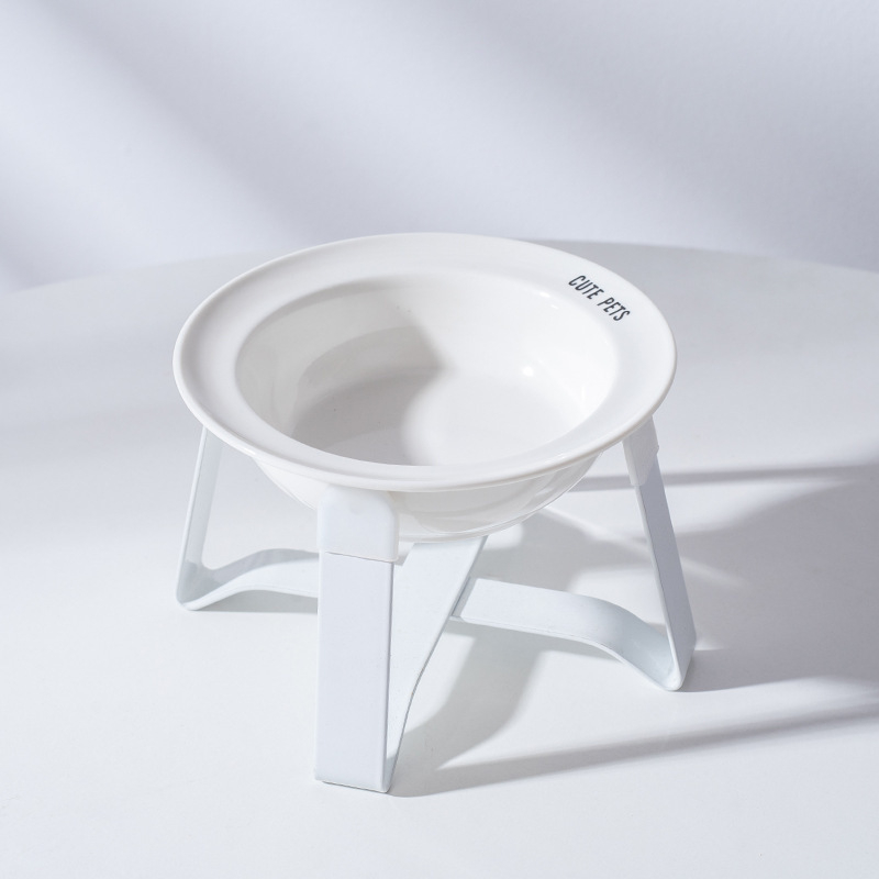 Керамична котешка купа за храна и вода на висока стойка с защита на шията и метална рамка, автоматично хранене