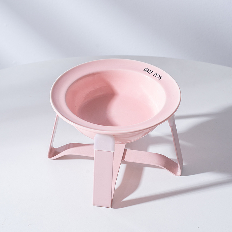 Керамична котешка купа за храна и вода на висока стойка с защита на шията и метална рамка, автоматично хранене
