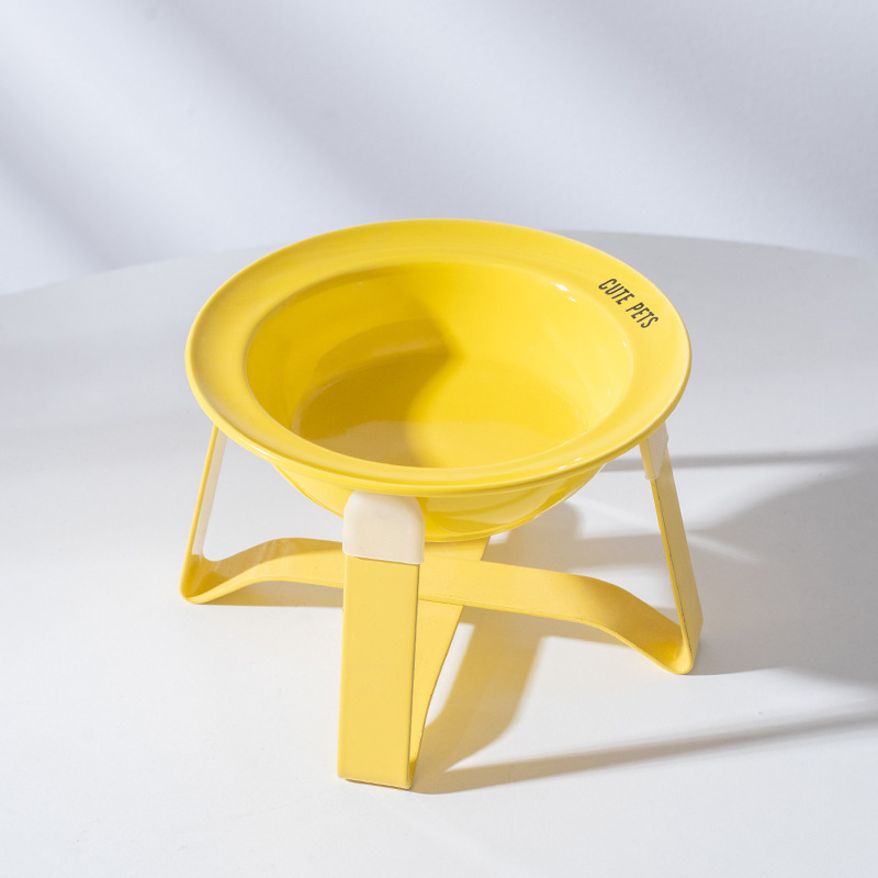 Керамична котешка купа за храна и вода на висока стойка с защита на шията и метална рамка, автоматично хранене