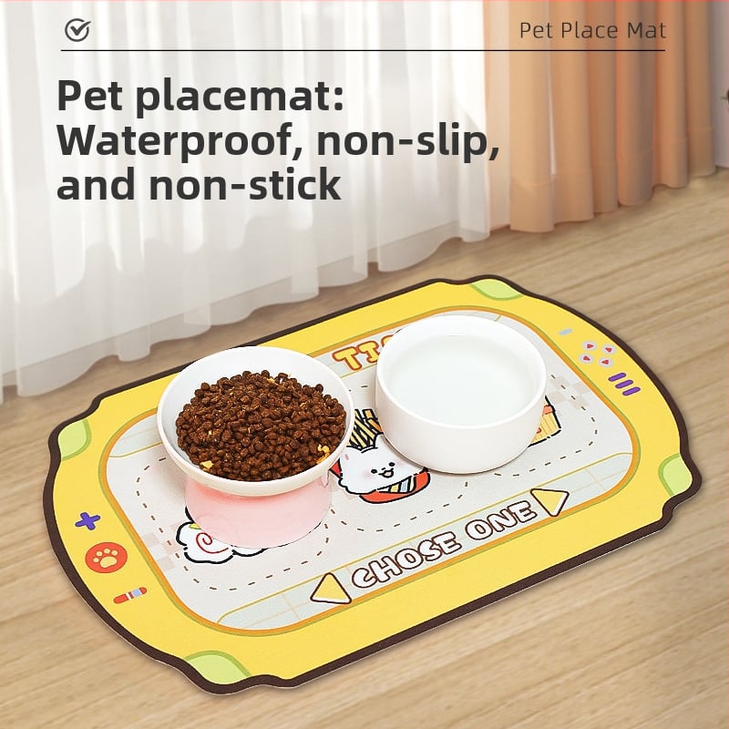 Подложка за хранене на домашни любимци - кожа, антипроливане, водоустойчива и маслоустойчива, противохлъзгаща за котки и кучета, карикатурен дизайн, Pink Claw