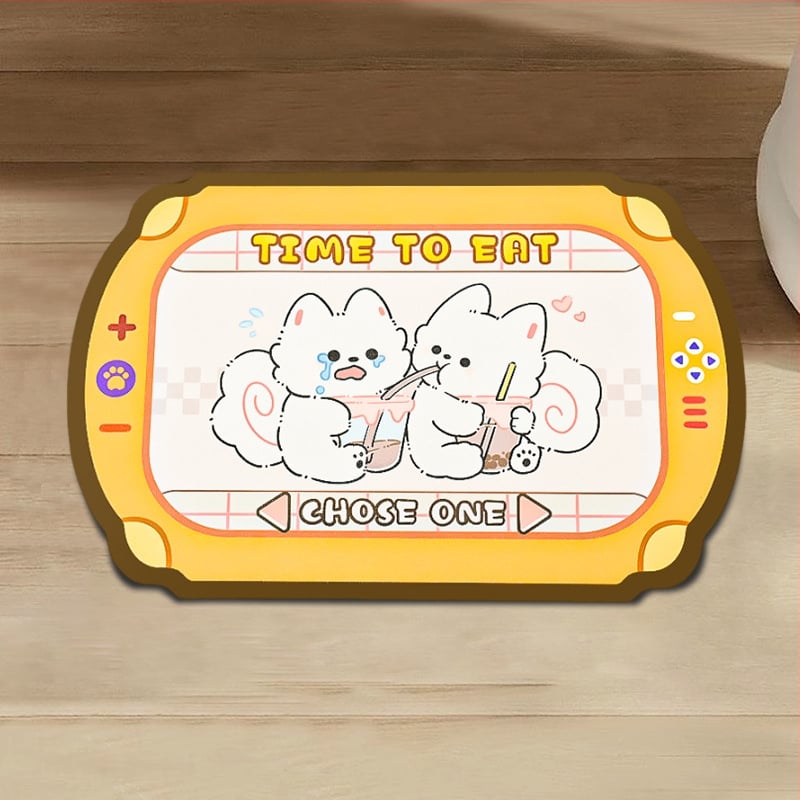 Подложка за хранене на домашни любимци - кожа, антипроливане, водоустойчива и маслоустойчива, противохлъзгаща за котки и кучета, карикатурен дизайн, Pink Claw