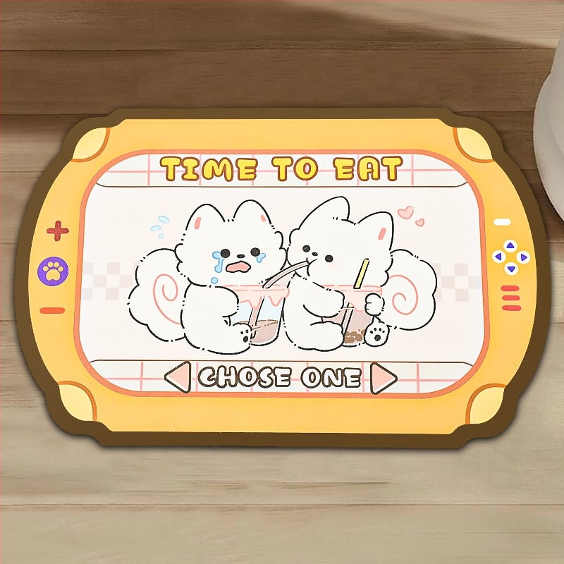 Подложка за хранене на домашни любимци - кожа, антипроливане, водоустойчива и маслоустойчива, противохлъзгаща за котки и кучета, карикатурен дизайн, Pink Claw