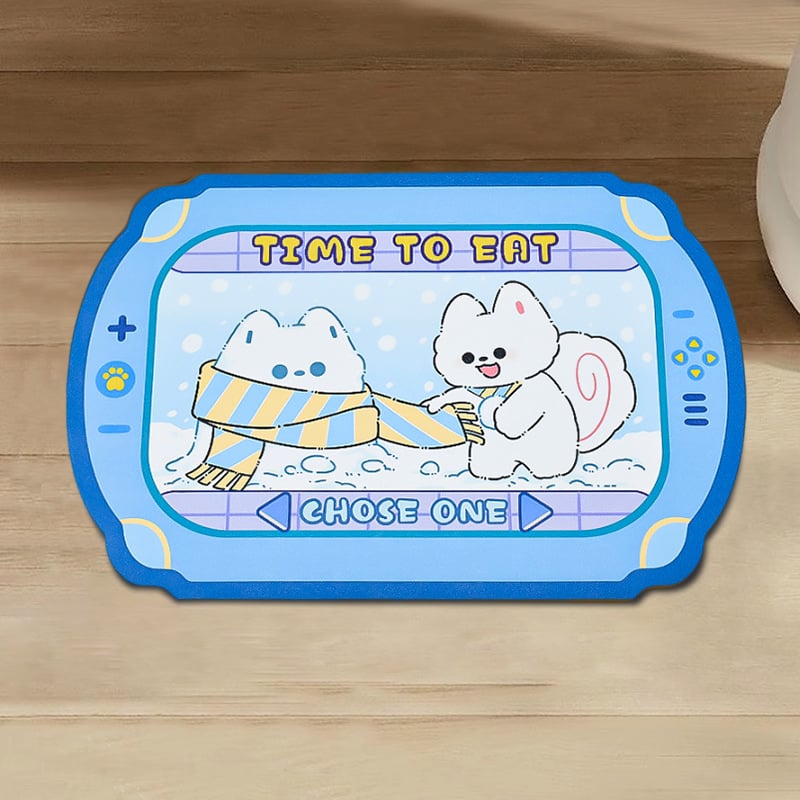 Подложка за хранене на домашни любимци - кожа, антипроливане, водоустойчива и маслоустойчива, противохлъзгаща за котки и кучета, карикатурен дизайн, Pink Claw