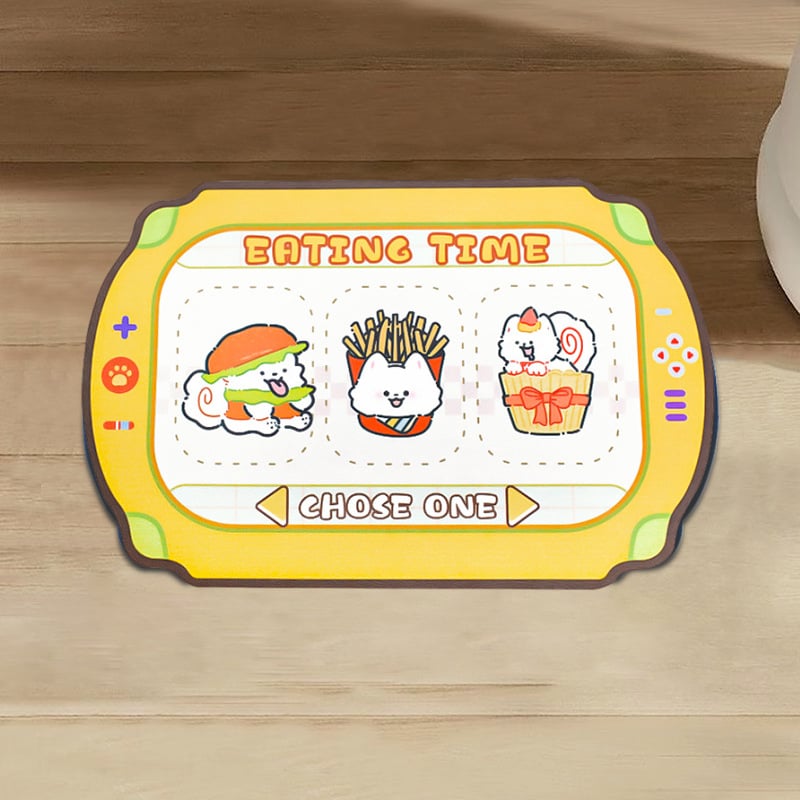 Подложка за хранене на домашни любимци - кожа, антипроливане, водоустойчива и маслоустойчива, противохлъзгаща за котки и кучета, карикатурен дизайн, Pink Claw