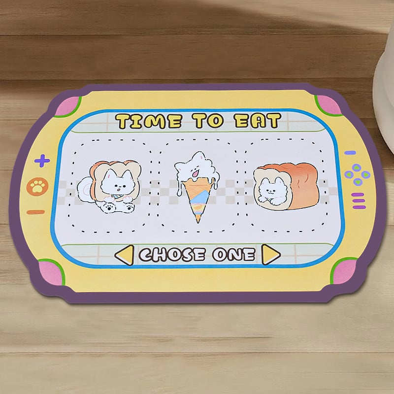 Подложка за хранене на домашни любимци - кожа, антипроливане, водоустойчива и маслоустойчива, противохлъзгаща за котки и кучета, карикатурен дизайн, Pink Claw