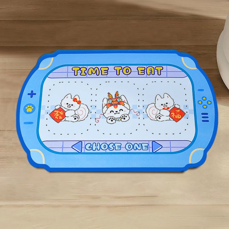 Подложка за хранене на домашни любимци - кожа, антипроливане, водоустойчива и маслоустойчива, противохлъзгаща за котки и кучета, карикатурен дизайн, Pink Claw