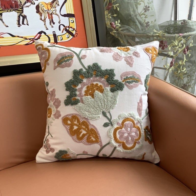 Jastučnica s cvjetnim izvezom od pamuka, u novokineskom stilu (pamuk, Vezenje, Cvjetni uzorak)