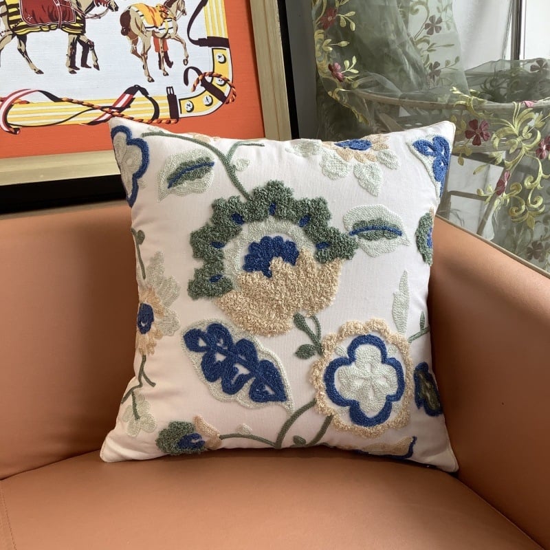 Jastučnica s cvjetnim izvezom od pamuka, u novokineskom stilu (pamuk, Vezenje, Cvjetni uzorak)