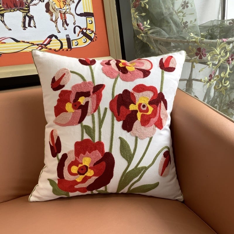 Jastučnica s cvjetnim izvezom od pamuka, u novokineskom stilu (pamuk, Vezenje, Cvjetni uzorak)
