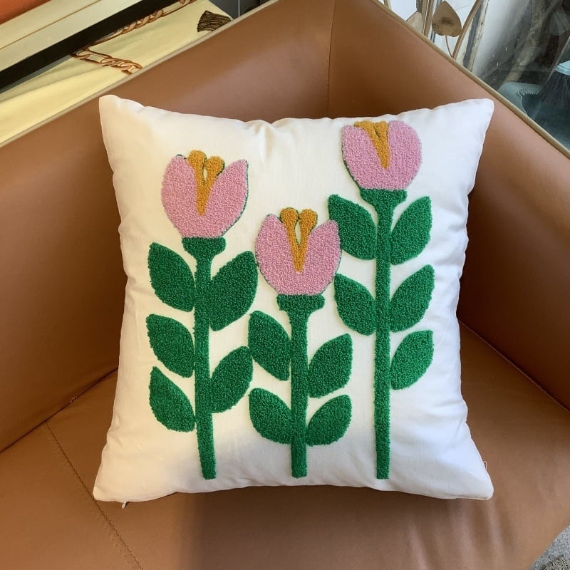 Jastučnica s cvjetnim izvezom od pamuka, u novokineskom stilu (pamuk, Vezenje, Cvjetni uzorak)