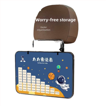 Automobiļa neliels koka galdiņš ar saliekamu galdu pie vadītāja; aizmugures sēdekļa galds ēšanai un mājasdarbiem; sienas stiprinājums atzveltnei; universāls derīgums