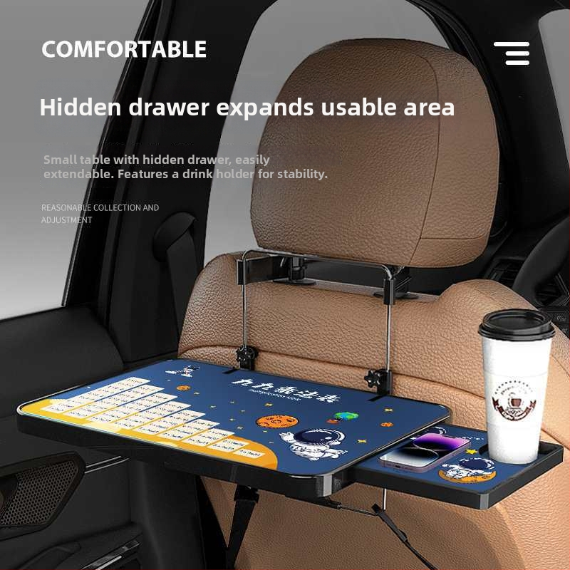 Automobilový malý drevený stolík, skladací pre spolujazdca; stolík na zadnom sedadle na jedenie a domáce úlohy; nástenná opora chrbta; univerzálne použitie
