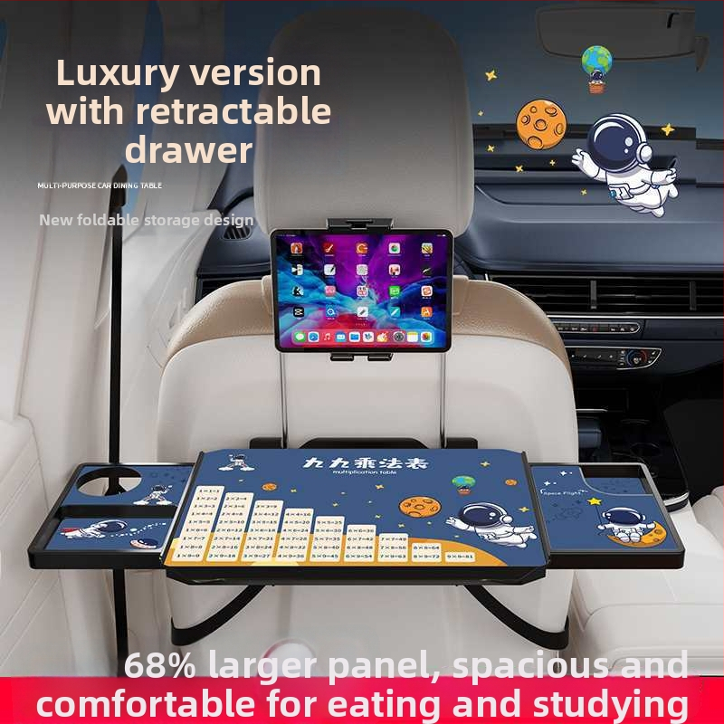 Automobilový malý drevený stolík, skladací pre spolujazdca; stolík na zadnom sedadle na jedenie a domáce úlohy; nástenná opora chrbta; univerzálne použitie