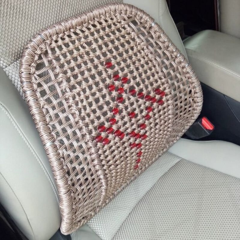 Rankomis austas automobilio juosmens atramos pagalvė, ledinio šilko audinys, medvilnės užpildas, universalus prisitaikymas, visoms sezonoms
