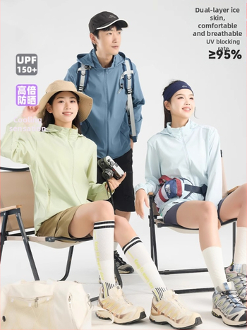 Išorinė vėjo atsparumo striukė su Ice Silk Original Yarn; UPF50+ UV apsauga; lengva, kvėpuojanti, greitai džiūsta; 87% nailonas, 13% spandeksas; su gobtuvu