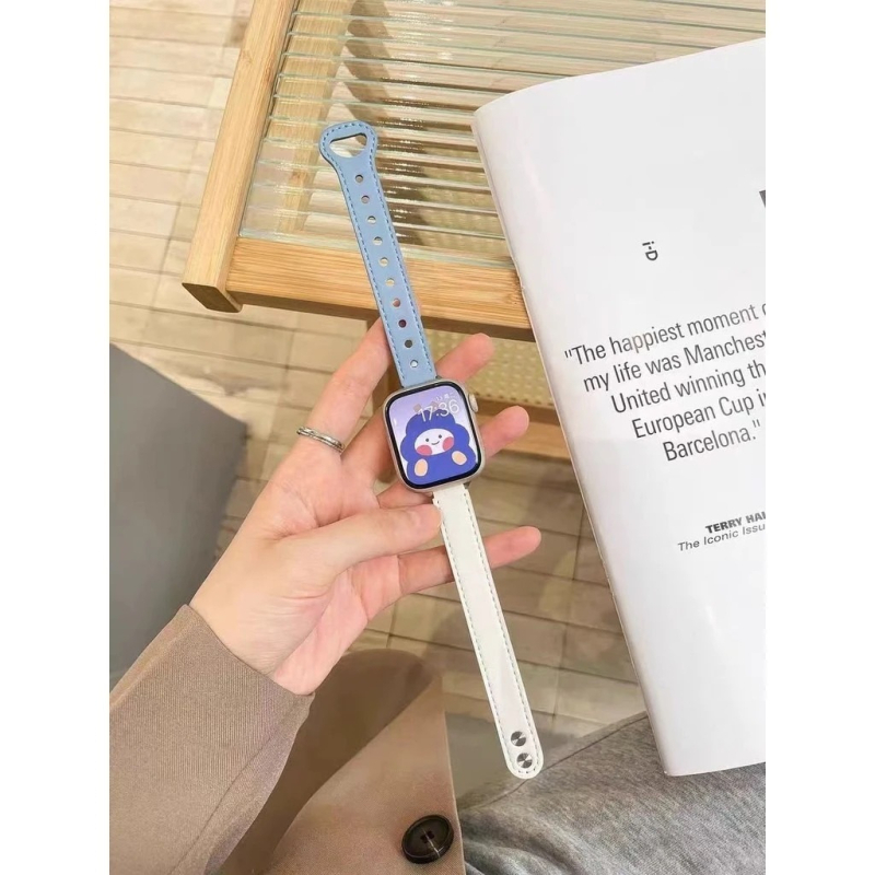 Bo shi Bőr Apple Watch szíj, dupla tűs csat, 14 mm szélesség, divatos