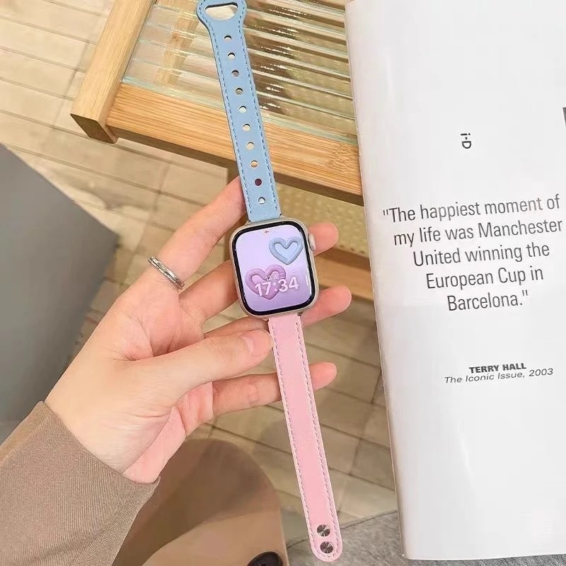 Bo shi Bőr Apple Watch szíj, dupla tűs csat, 14 mm szélesség, divatos