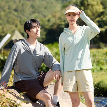 Unisex striukė su gobtuvu, lengva UV apsauga UPF50+, Ice Silk nailonas, dryžių raštas, įprastas kirpimas