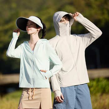 Unisex striukė su gobtuvu, lengva UV apsauga UPF50+, Ice Silk nailonas, dryžių raštas, įprastas kirpimas