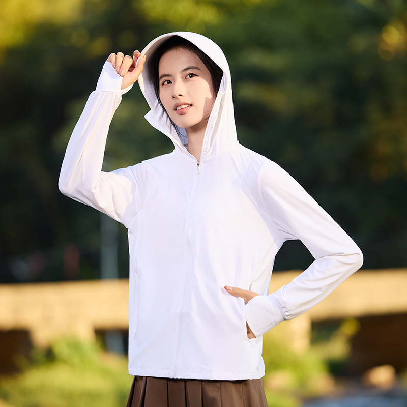 Unisex striukė su gobtuvu, lengva UV apsauga UPF50+, Ice Silk nailonas, dryžių raštas, įprastas kirpimas