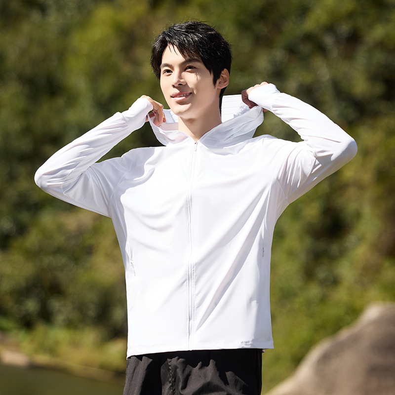 Unisex striukė su gobtuvu, lengva UV apsauga UPF50+, Ice Silk nailonas, dryžių raštas, įprastas kirpimas