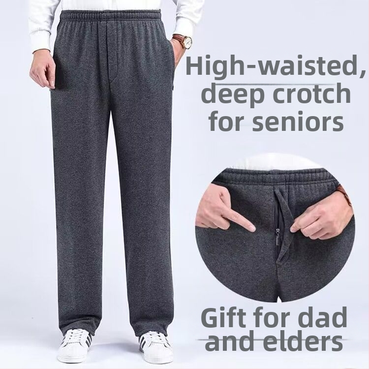 Meeste sirge lõikega fleecesises polüestrist sportpüksid sügist-talveks, kõrge vöökoht, eakatele sobiv, vaba aja rõivastus