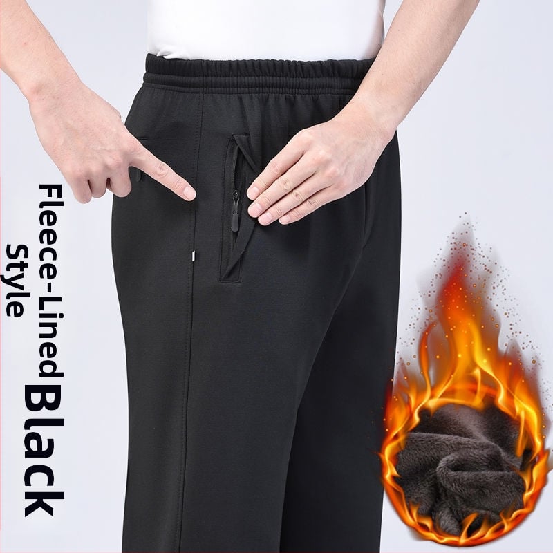 Vyrų tiesaus kirpimo sportinės kelnės su fliso įdėklu, poliesterio audinys, rudens–žiemos sezonui, aukštas liemuo, vyresnio amžiaus asmenims, laisvalaikio apranga