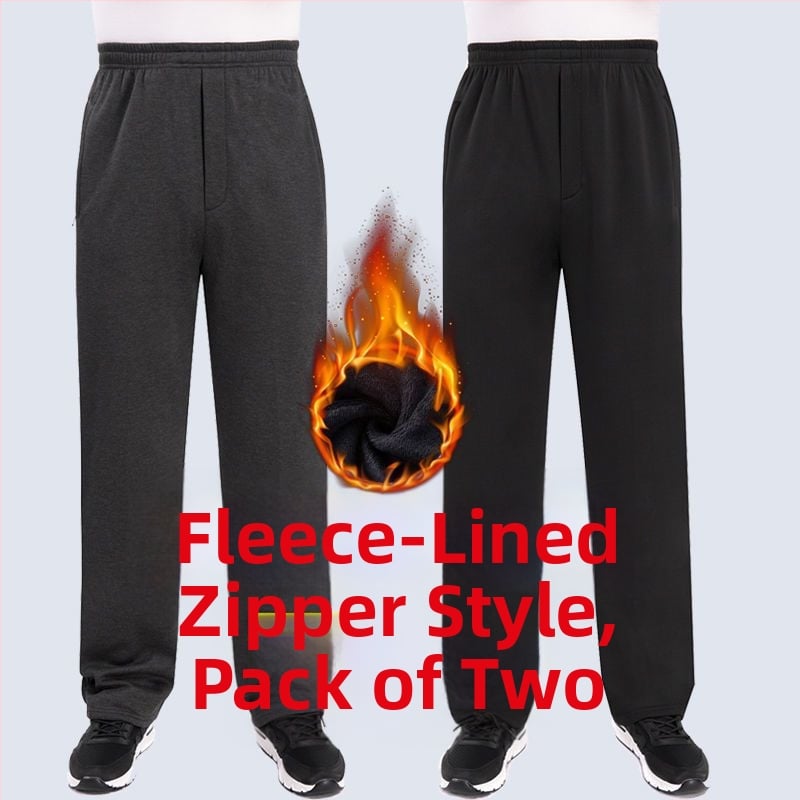 Vyrų tiesaus kirpimo sportinės kelnės su fliso įdėklu, poliesterio audinys, rudens–žiemos sezonui, aukštas liemuo, vyresnio amžiaus asmenims, laisvalaikio apranga