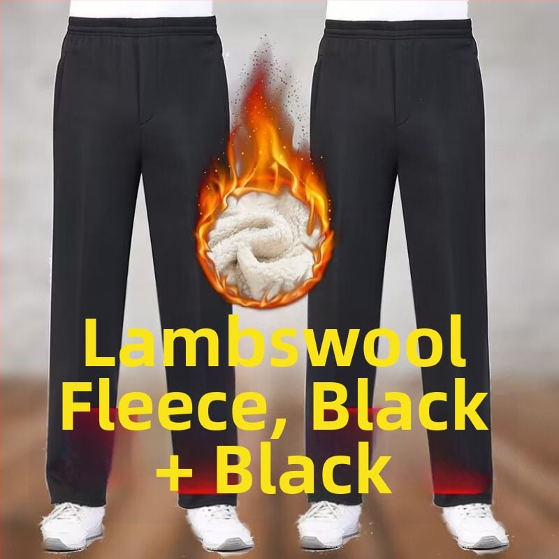 Vyrų tiesaus kirpimo sportinės kelnės su fliso įdėklu, poliesterio audinys, rudens–žiemos sezonui, aukštas liemuo, vyresnio amžiaus asmenims, laisvalaikio apranga