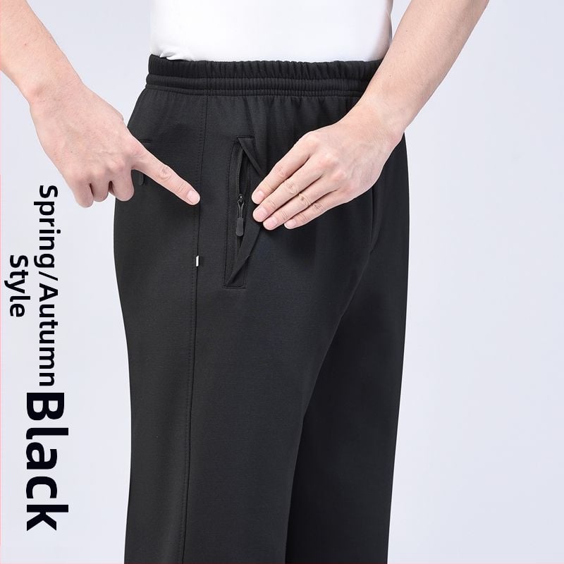 Vyrų tiesaus kirpimo sportinės kelnės su fliso įdėklu, poliesterio audinys, rudens–žiemos sezonui, aukštas liemuo, vyresnio amžiaus asmenims, laisvalaikio apranga