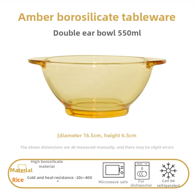 Glāzīšu galda servēšanas komplekts ar dubur ausīm bļodām, augsta borosilikāta stikls, viegls grezns stils, pielāgošana pieejama, piemērots bērniem, studentiem, grūtniecēm, pieaugušajiem un senioriem