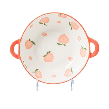 Rankų darbo keramikinis pietų komplektas su persikų raštu (dubuo, lėkštės, sriubos dubuo) - Jingdezhen kilmė, Jing Chuan prekės ženklas, animacinio stiliaus, šviežias ir mielas