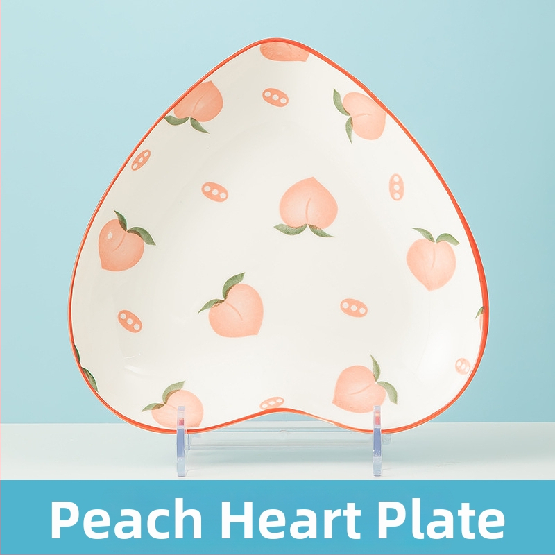 Rankų darbo keramikinis pietų komplektas su persikų raštu (dubuo, lėkštės, sriubos dubuo) - Jingdezhen kilmė, Jing Chuan prekės ženklas, animacinio stiliaus, šviežias ir mielas