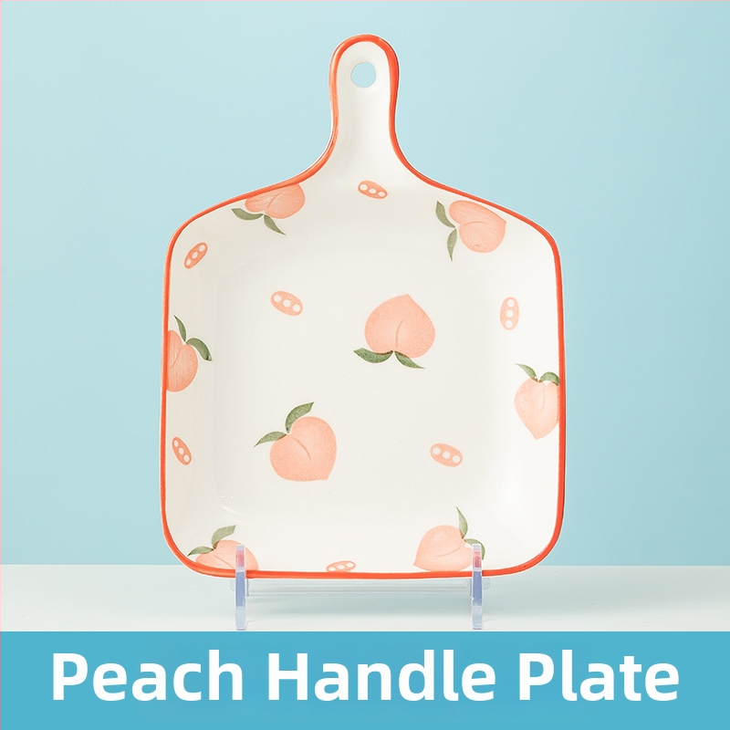 Rankų darbo keramikinis pietų komplektas su persikų raštu (dubuo, lėkštės, sriubos dubuo) - Jingdezhen kilmė, Jing Chuan prekės ženklas, animacinio stiliaus, šviežias ir mielas