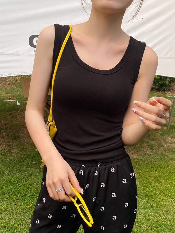 Ženski top s širokim trakama, slim-fit, bez rukava, obična duljina 50-65 cm, češani pamuk, mikroelastičan