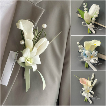 Rokas ziedu korsāde ar tauriņrožu orhideju — kāzu aksesuārs, personīgs dāvinājums, piemērots dzimšanas dienai un Ziemassvētkiem