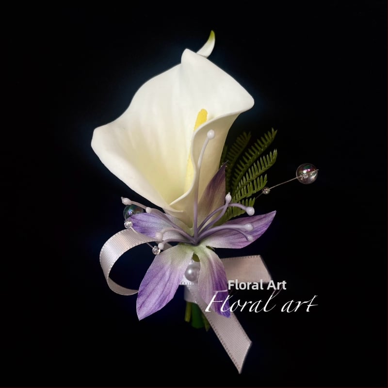 Rokas ziedu korsāde ar tauriņrožu orhideju — kāzu aksesuārs, personīgs dāvinājums, piemērots dzimšanas dienai un Ziemassvētkiem