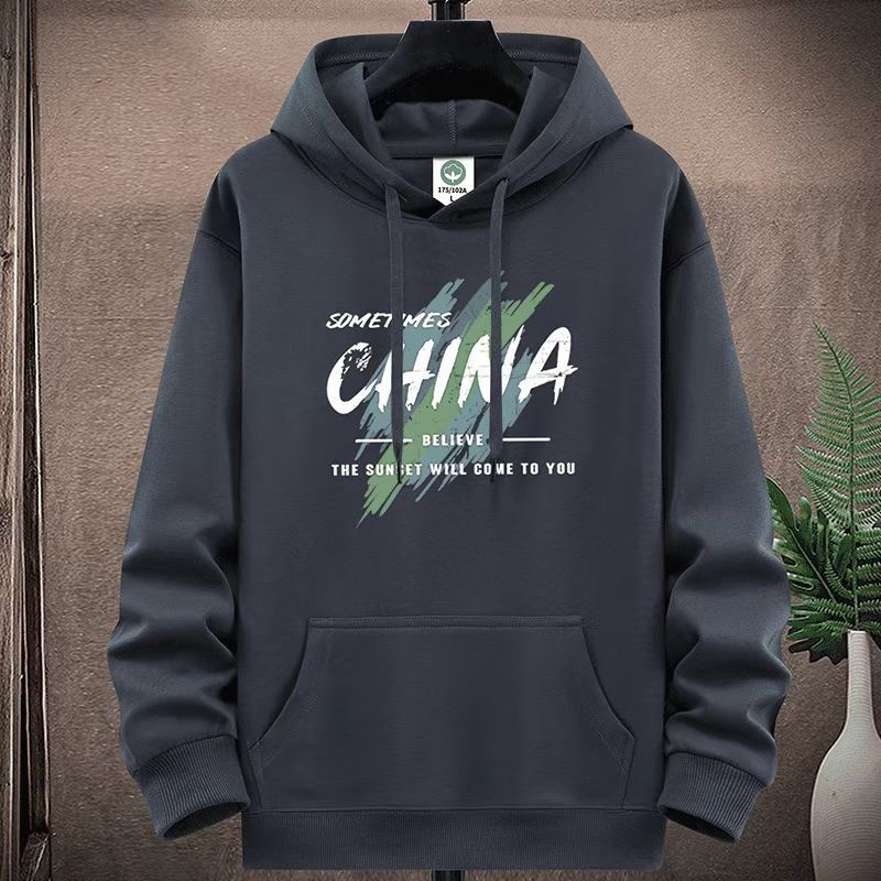 Flis hoodie s kapuljom i vunenom podstavom, labav kroj, tisk i trodimenzionalni džepovi