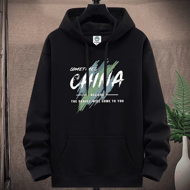 Flis hoodie s kapuljom i vunenom podstavom, labav kroj, tisk i trodimenzionalni džepovi