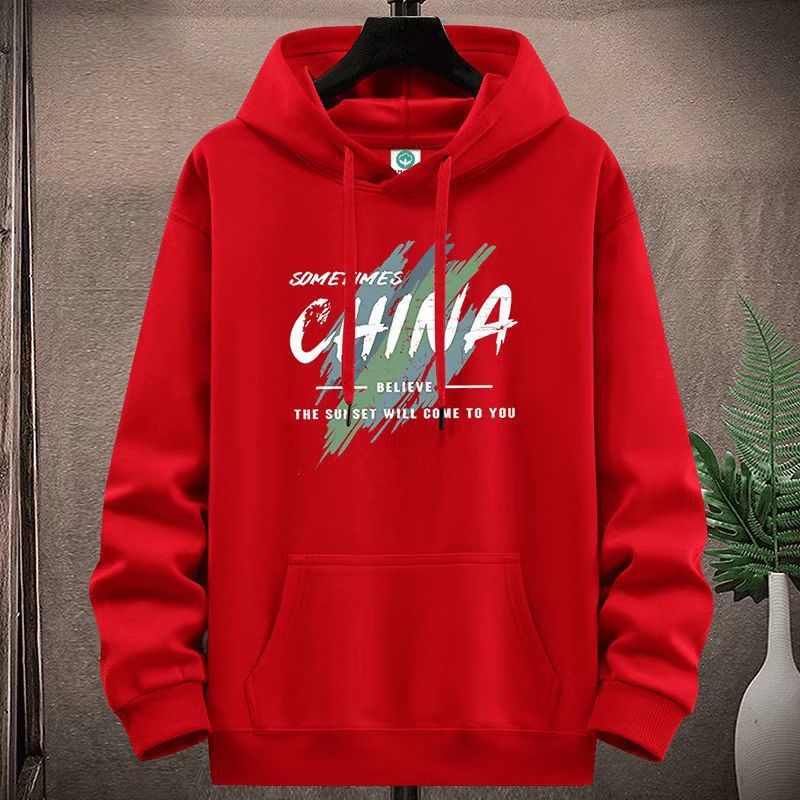 Flis hoodie s kapuljom i vunenom podstavom, labav kroj, tisk i trodimenzionalni džepovi