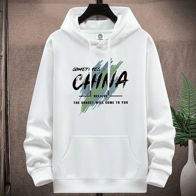 Flis hoodie s kapuljom i vunenom podstavom, labav kroj, tisk i trodimenzionalni džepovi