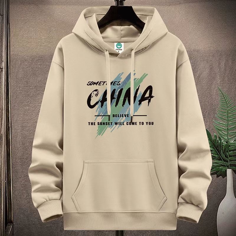 Flis hoodie s kapuljom i vunenom podstavom, labav kroj, tisk i trodimenzionalni džepovi