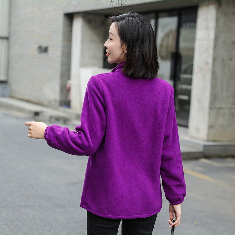 Γυναικείο φλις μπουφάν για φθινόπωρο, μείγμα χημικών ινών, χωρίς κουκούλα