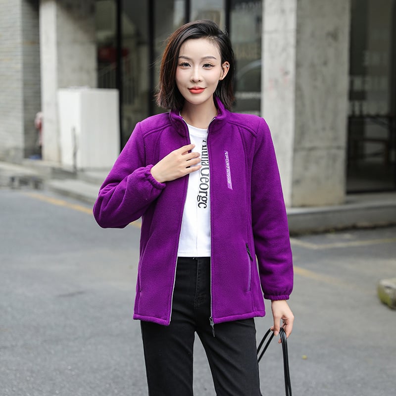 Γυναικείο φλις μπουφάν για φθινόπωρο, μείγμα χημικών ινών, χωρίς κουκούλα