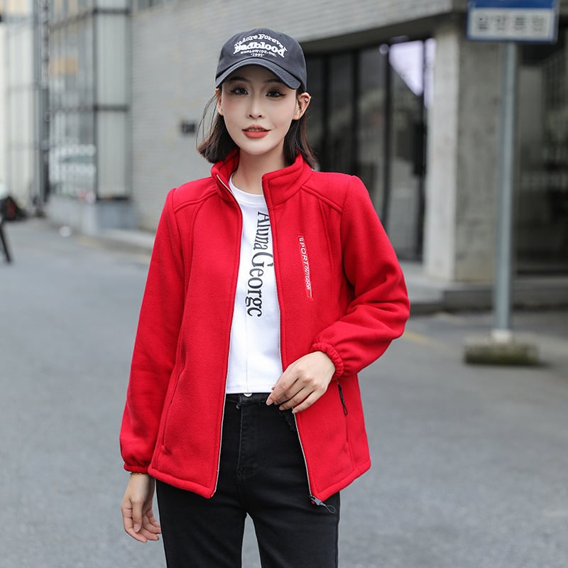 Γυναικείο φλις μπουφάν για φθινόπωρο, μείγμα χημικών ινών, χωρίς κουκούλα