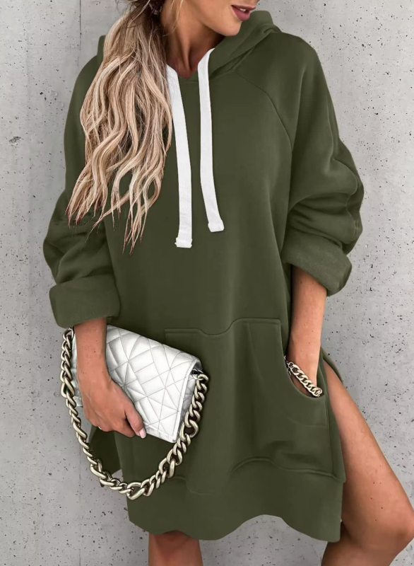 Ženski hoodie pulover s kapuljačom, dugi rukavi, debeli poliester, kolážno šivanje, jesen 2023
