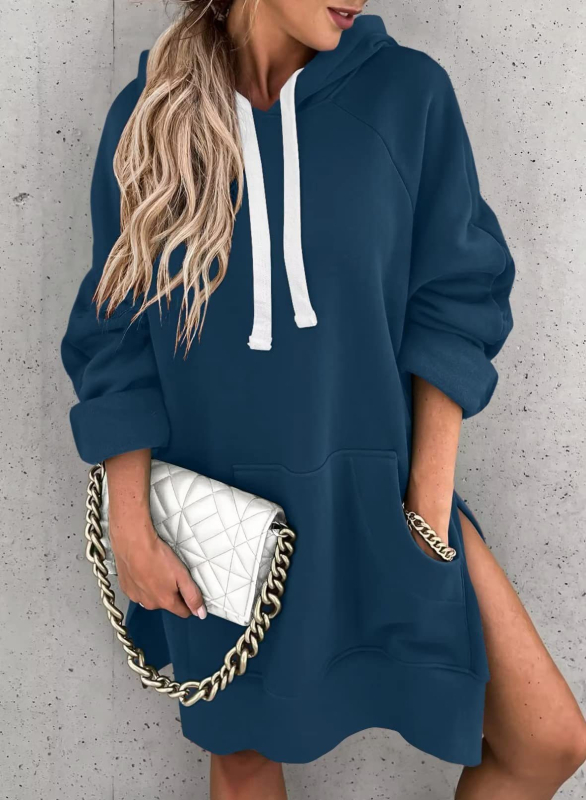 Ženski hoodie pulover s kapuljačom, dugi rukavi, debeli poliester, kolážno šivanje, jesen 2023