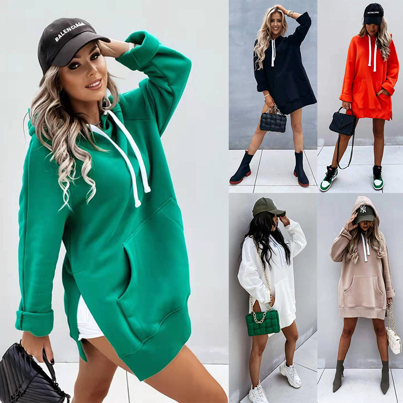 Ženski hoodie pulover s kapuljačom, dugi rukavi, debeli poliester, kolážno šivanje, jesen 2023