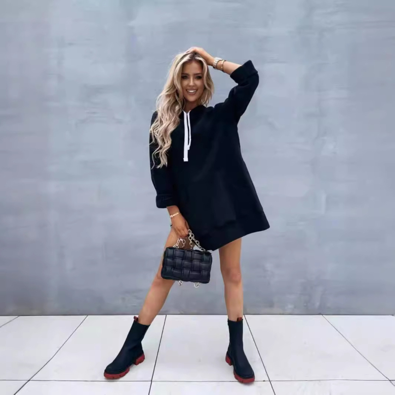 Ženski hoodie pulover s kapuljačom, dugi rukavi, debeli poliester, kolážno šivanje, jesen 2023