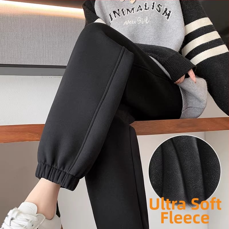 Moteriški flisiniai sportiniai kelnes žiemai, aukštas liemuo, storas audinys, medvilnės 70–80% ir poliesterio <30% mišinio